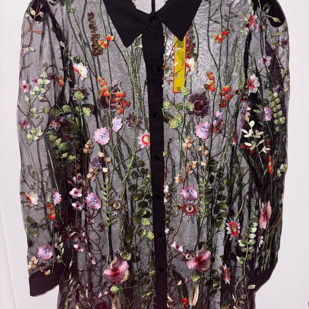 Floral Embroidered Sheer Black Tunic